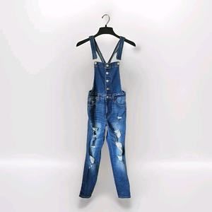 AEROPOSTALE Distressed‎ Blue Denim Button Front Bib Overalls - Size Medium